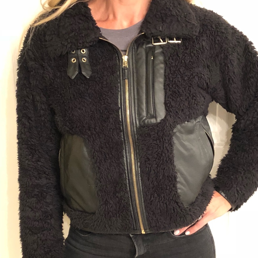 💜Rachel Roy RACHEL faux-fur mixed material bomber